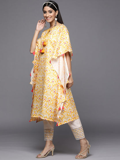 Dhiyona IE Women Yellow Ethnic Motifs Printed Kaftan Kurta with Trousers