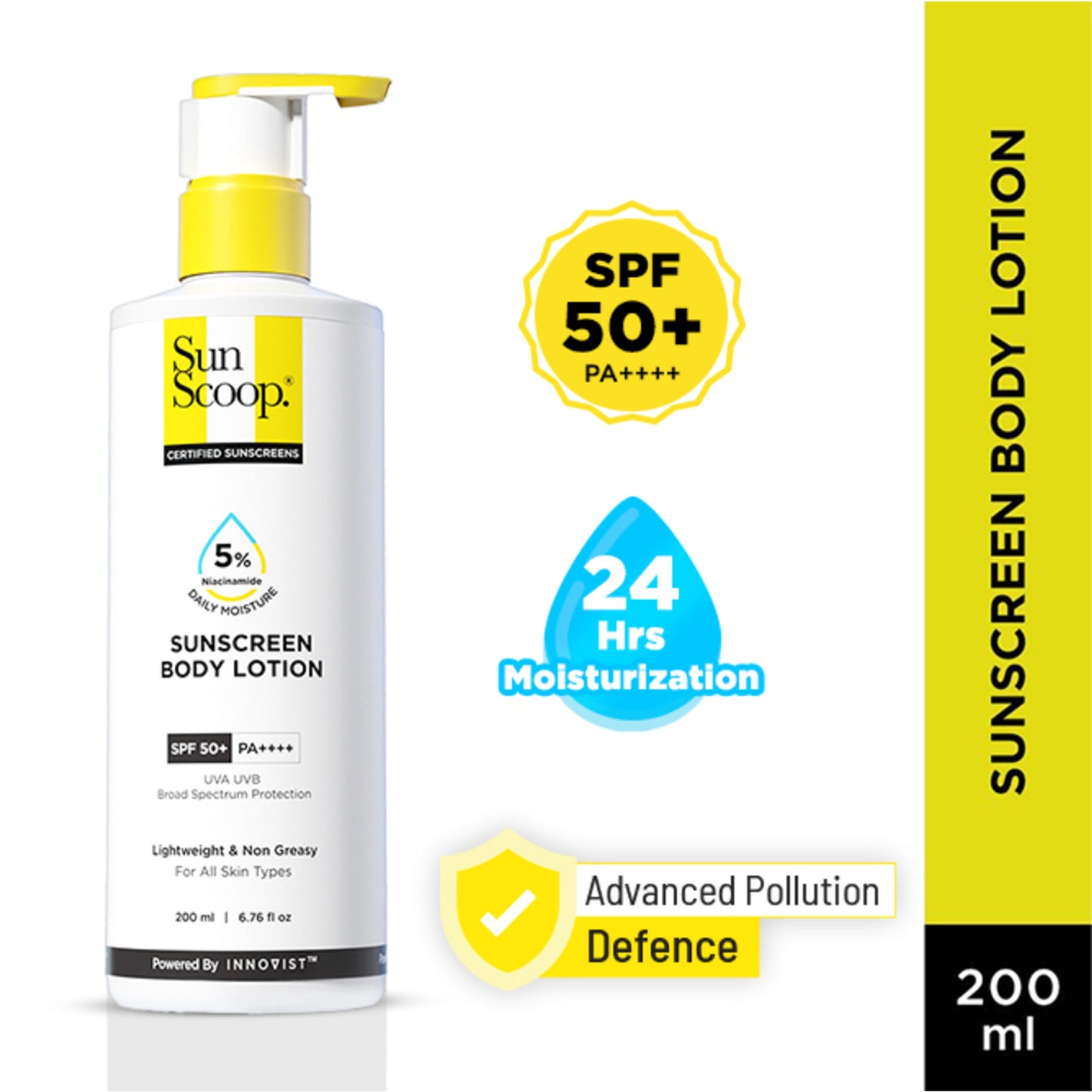 SunScoop 5% Niacinamide Sunscreen Body Lotion SPF 50+ PA++++ 24-Hrs Moisturization In-Vivo Tested