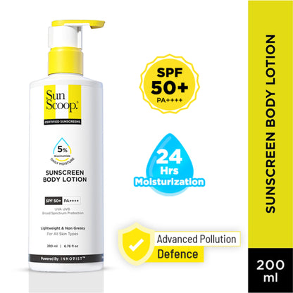 SunScoop 5% Niacinamide Sunscreen Body Lotion SPF 50+ PA++++ 24-Hrs Moisturization In-Vivo Tested