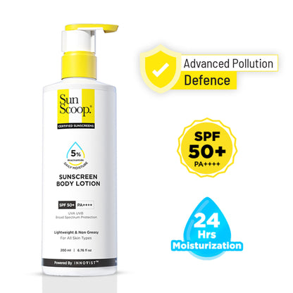 SunScoop 5% Niacinamide Sunscreen Body Lotion SPF 50+ PA++++ 24-Hrs Moisturization In-Vivo Tested