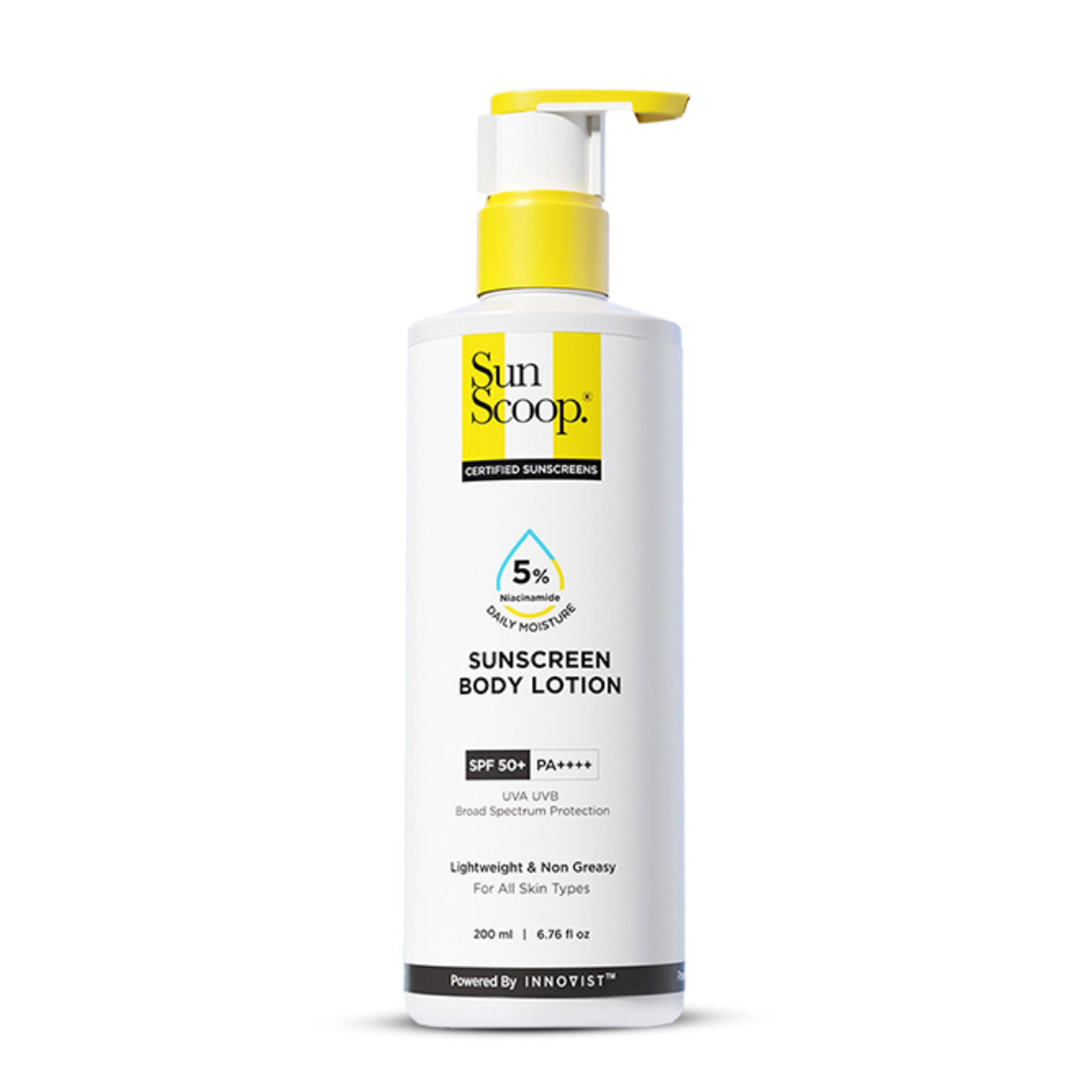 SunScoop 5% Niacinamide Sunscreen Body Lotion SPF 50+ PA++++ 24-Hrs Moisturization In-Vivo Tested