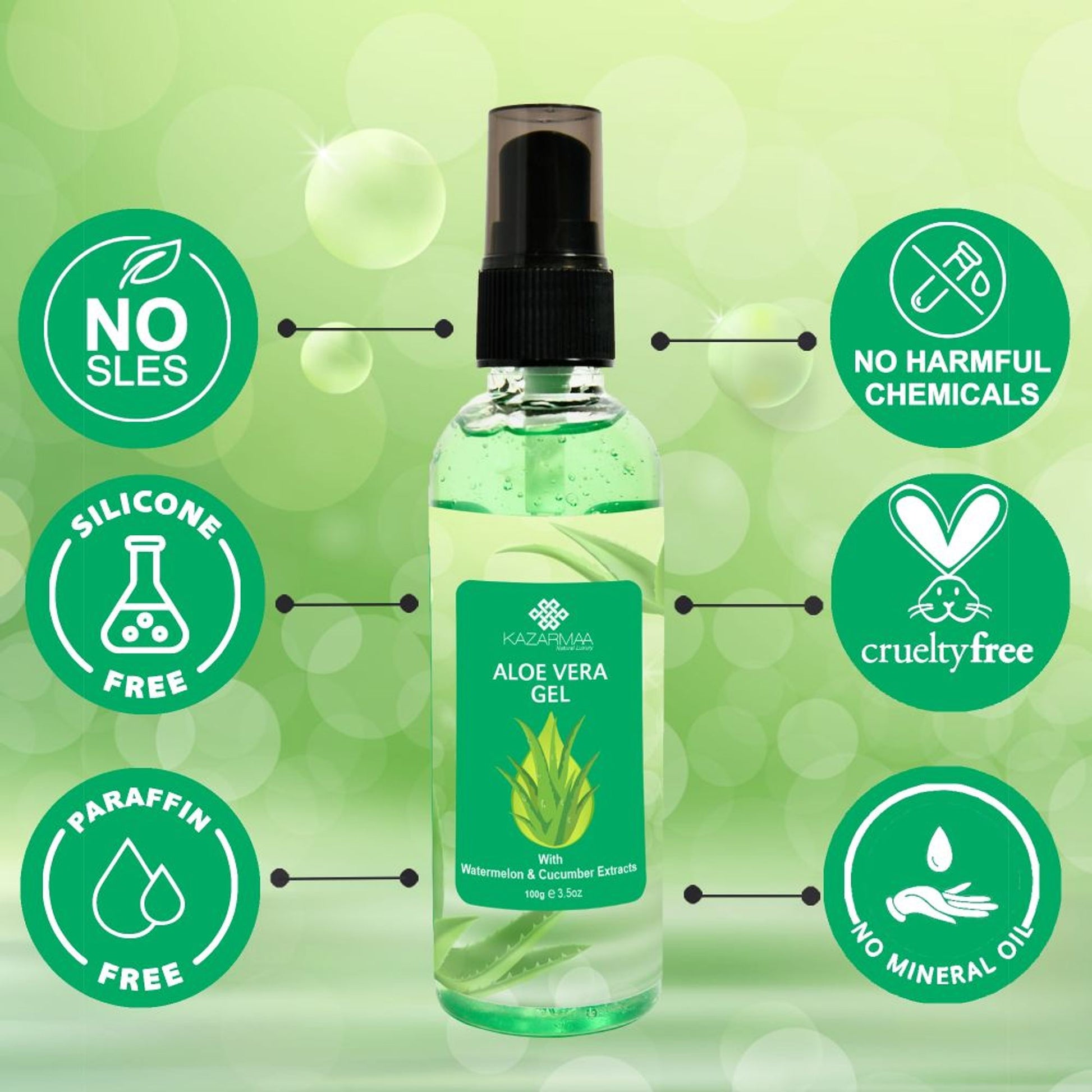 Kazarmaa Natural Aloevera Gel With Cucumber And Watermelon Extract For Face And Body