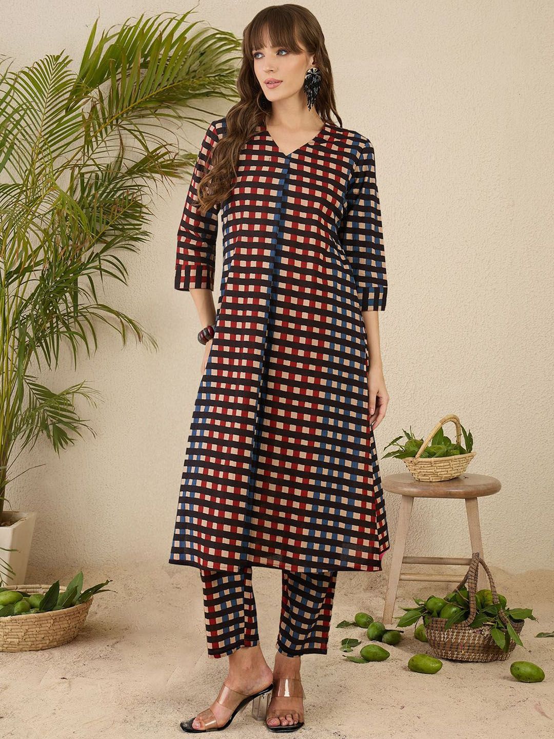 Indyancart IE Printed Pure Cotton Kurta & Trouser Co-Ords