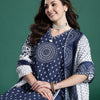 Dhiyona IE Printed Mirror Work Pure Cotton Kurta with Trousers & With Dupatta