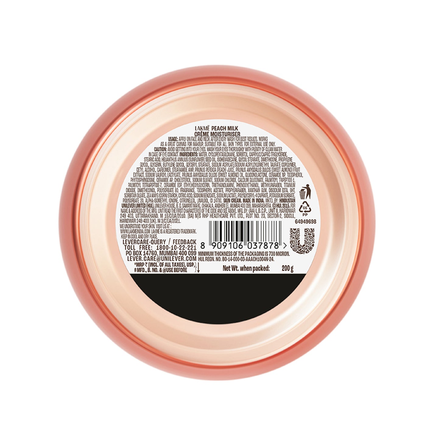 Lakmé Peach Creme Moisturiser, Ceramide & Peptide, Skin Barrier Repair & Hydrated Glow