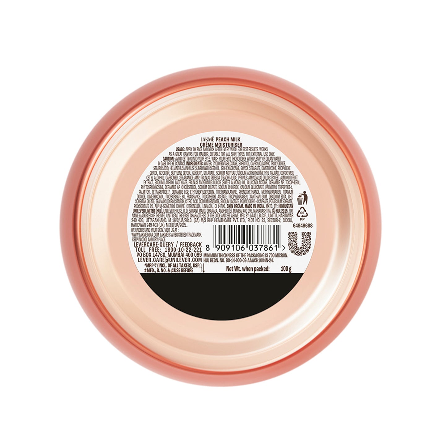 Lakmé Peach Creme Moisturiser, Ceramide & Peptide, Skin Barrier Repair & Hydrated Glow