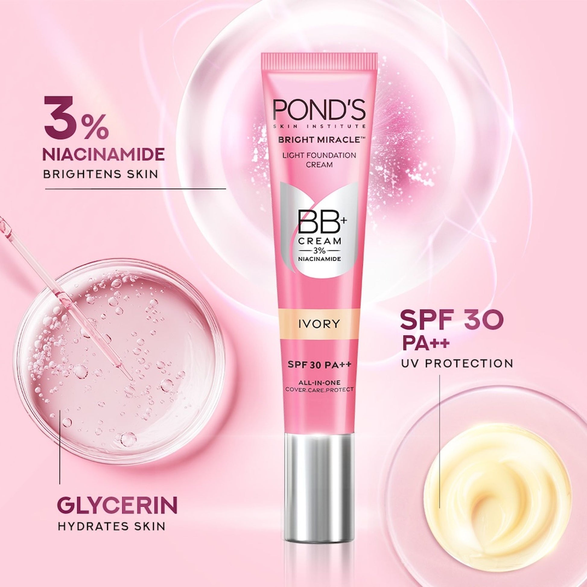 Ponds BB+ Cream Instant Spot Coverage + Light Make-up Glow Ivory