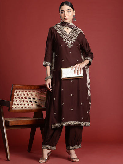 Indyancart IE Ethnic Motifs Embroidered Thread Work Kurta with Salwar & With Dupatta