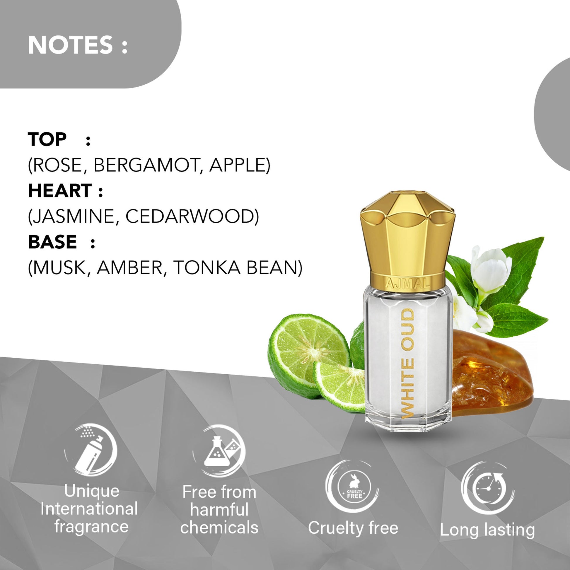 Ajmal India White Oud Attar Concentrated Perfume For Her