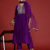 Indyancart IE Ethnic Motifs Yoke Design Sequinned Liva Kurta With Trousers & Dupatta