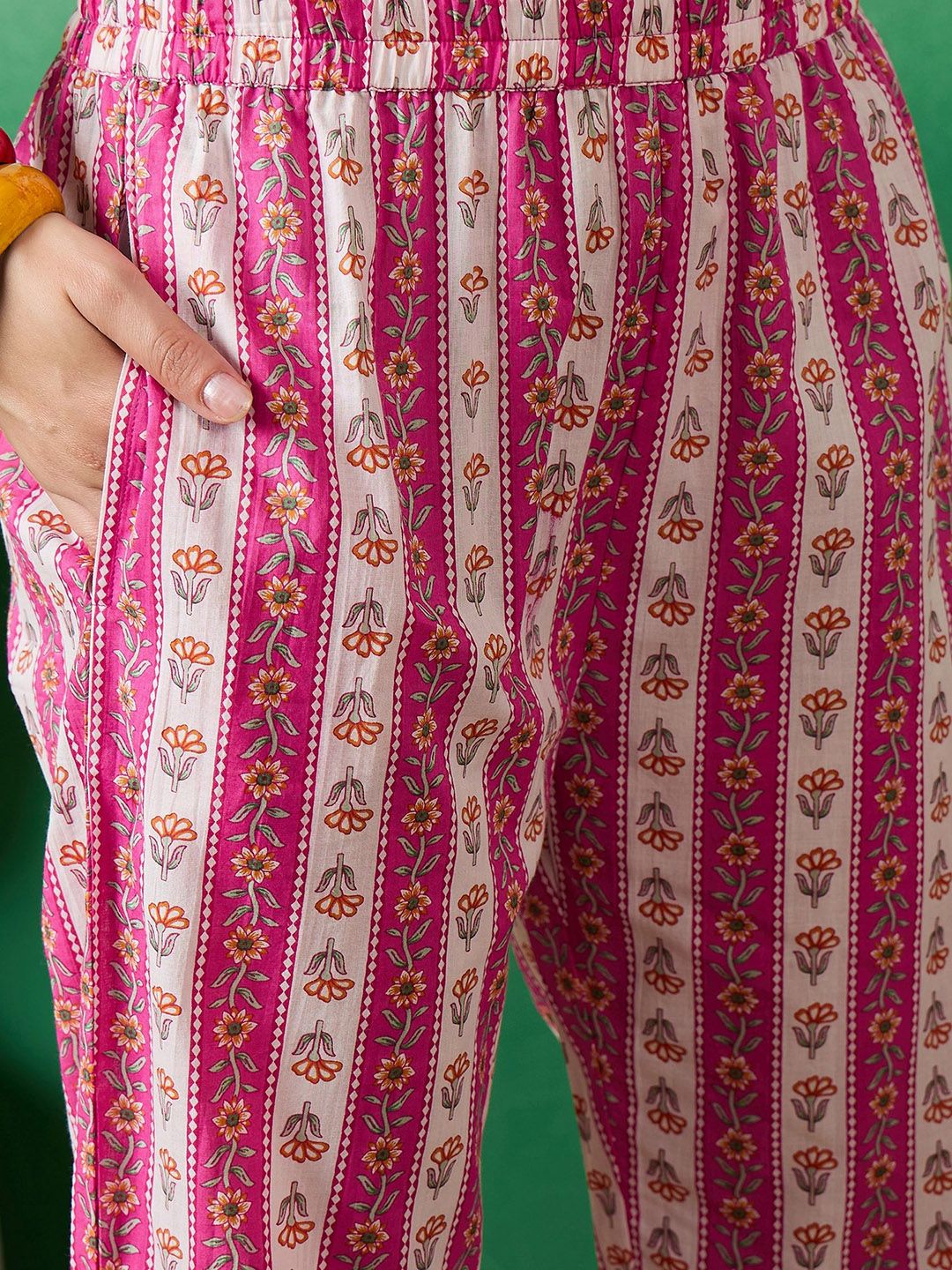 Indyancart SN Women's Printed Pure Cotton Straight Kurta With Trousers & Dupatta