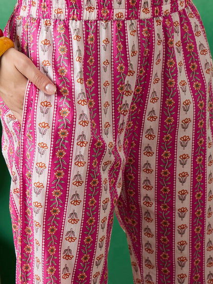 Indyancart SN Women's Printed Pure Cotton Straight Kurta With Trousers & Dupatta