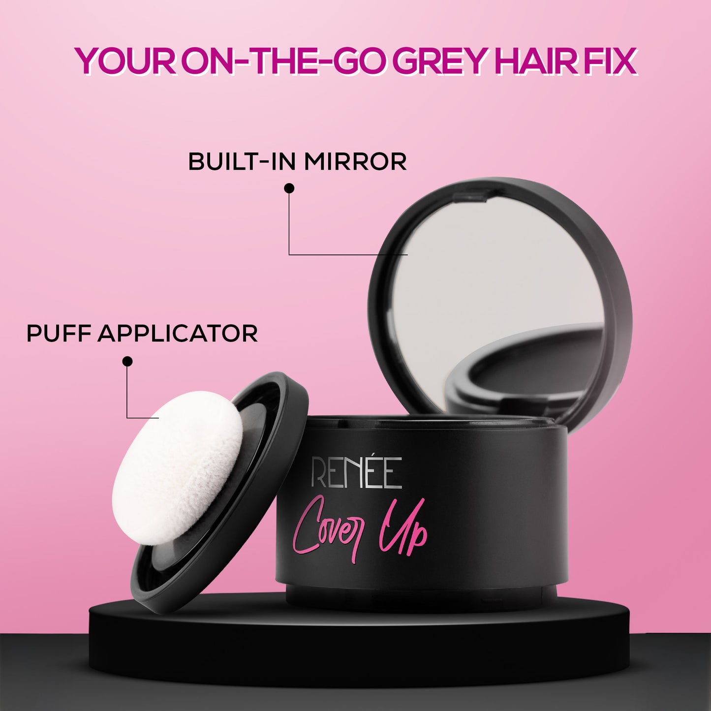 RENEE Cover-Up Hair Powder For Men & Women, For Instant Grey Hair Coverage & Root Touch-Up - Dark Grey