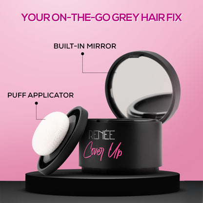 RENEE Cover-Up Hair Powder For Men & Women, For Instant Grey Hair Coverage & Root Touch-Up - Dark Grey
