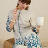 Dhiyona IE Ethnic Motifs Printed Thread Work Mandarin Collar A-Line Kurta With Trousers