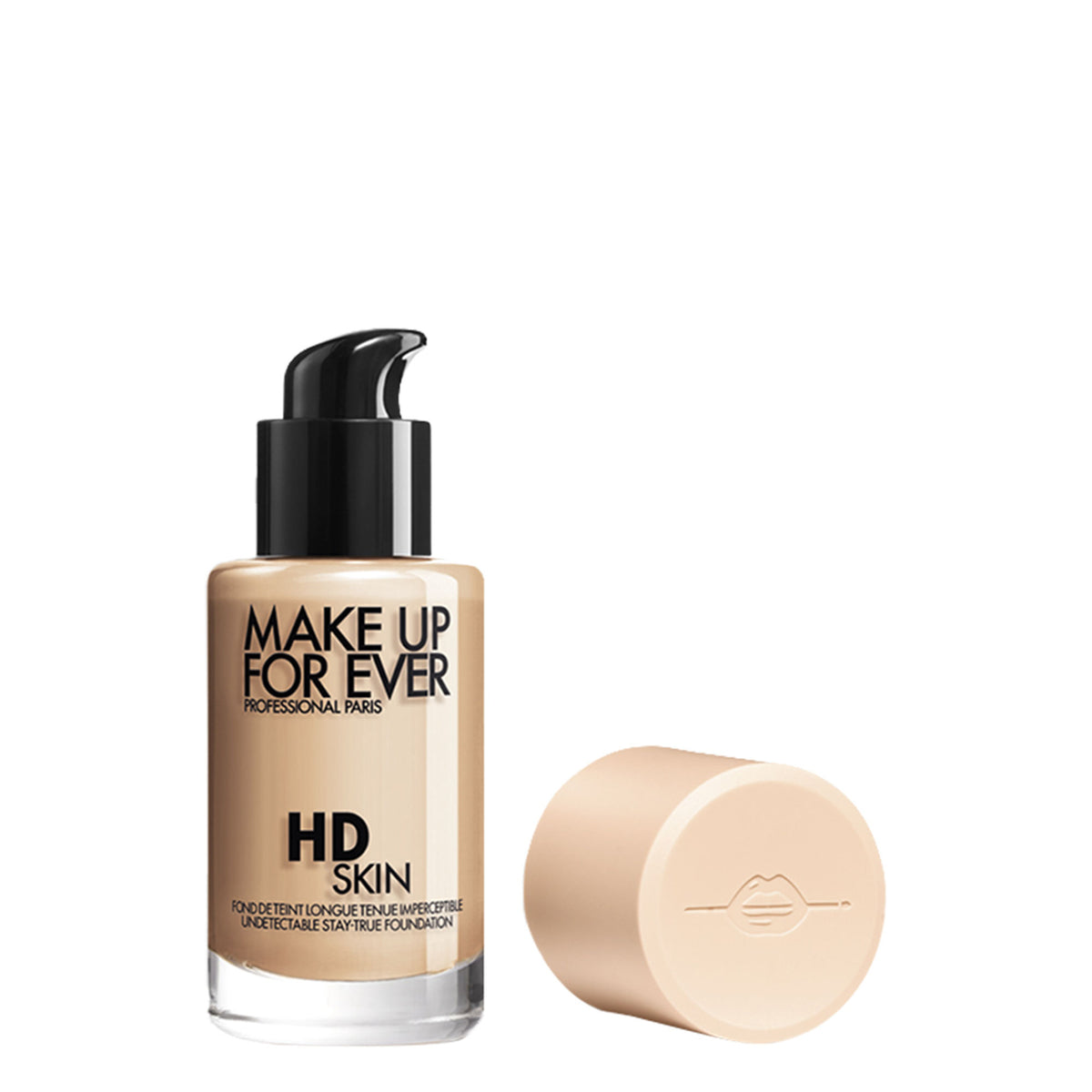 Make Up For Ever HD Skin Foundation in Beige 1N14, close-up of the bottle showing the foundation color and brand label.