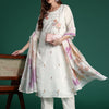 Indyancart IE Floral Embroidered Mirror Work Chanderi Silk Kurta With Trousers & Dupatta