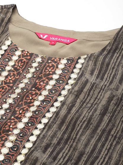 Indyancart VA Women's Abstract Printed Gotta Patti Kurta with Trousers & With Dupatta