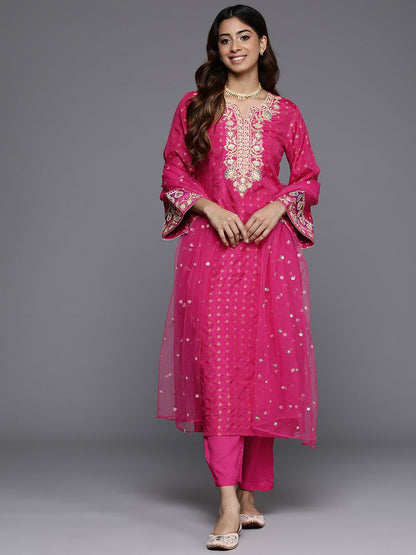 Indyancart VA Women'sEthnic Motifs Woven Design Sequinned Kurta with Trousers & Dupatta