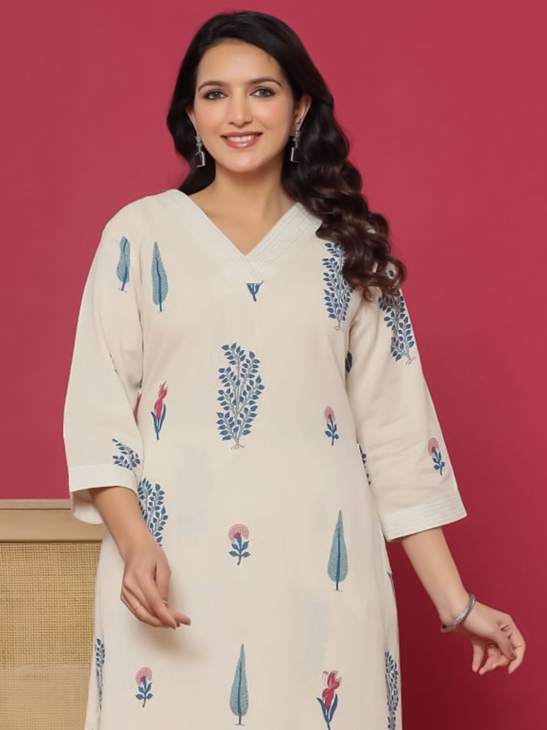 Dhiyona IE Paisley Printed Pure Cotton Notch Neck Straight Tunic And Palazzo