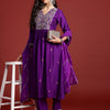 Dhiyona IE Floral Embroidered Pleated Aari Work Liva Kurta With Trousers & Dupatta