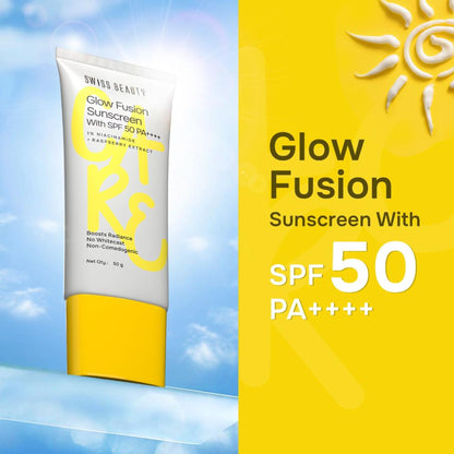 Swiss Beauty Care Glow Fusion Sunscreen SPF 50 PA++++ - 1% Niacinamide & Raspberry Extract