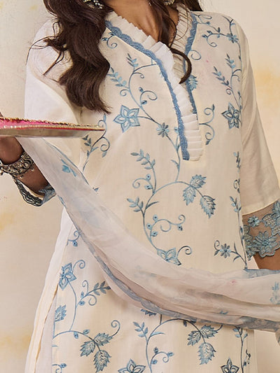 Indyancart IE Women Floral Embroidered Regular Kurta with Trousers & With Dupatta