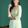 Dhiyona IE Women Striped Regular Thread Work Pure Cotton Kurta with Trousers