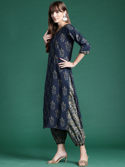 Indyancart IE Floral Printed Pure Cotton Kurta With Salwar & Dupatta
