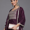 Indyancart IE Women Purple Yoke Design Kurta with Trousers & Dupatta