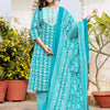 Dhiyona VA Women's Ethnic Motifs Printed Kurta with Mirror Work, Printed Trousers, and Dupatta