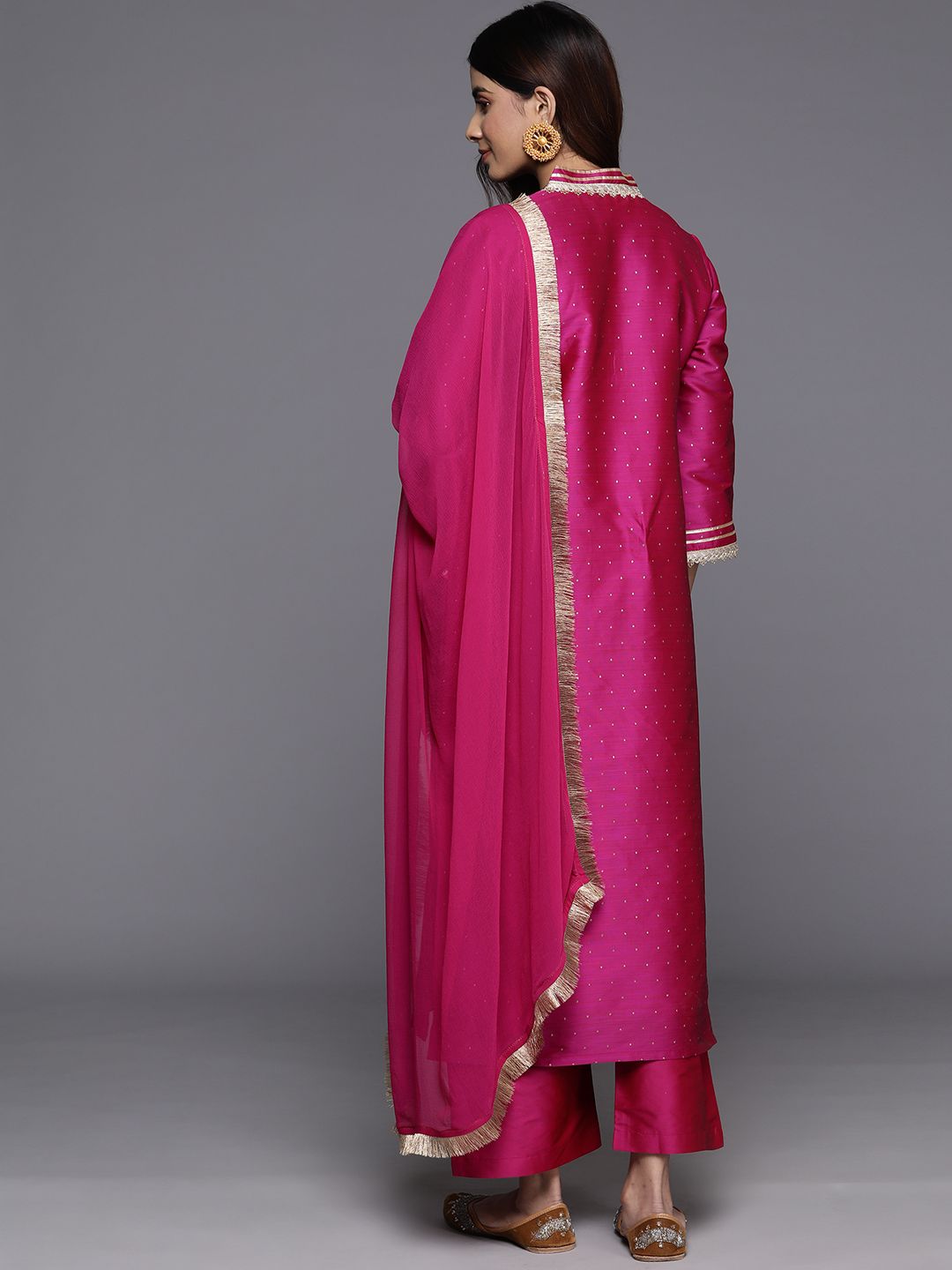 Indyancart VA Women'sFlared Sleeves Gotta Patti Kurta with Palazzos & Dupatta