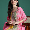 Indyancart IE Ethnic Motifs Embroidered Panelled Sequinned Kurta With Palazzos & Dupatta