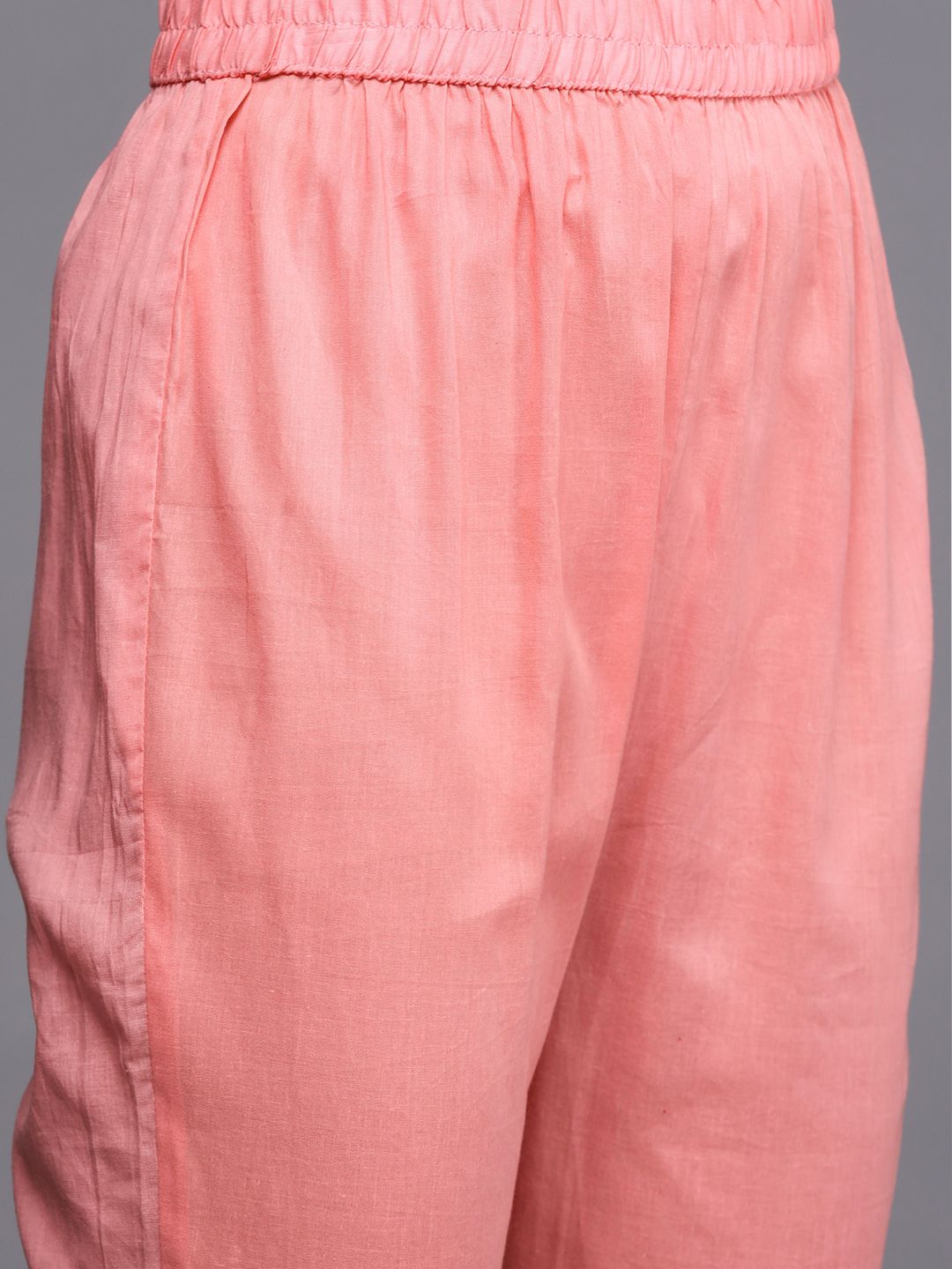 Indyancart IE Women Pink Floral Yoke Design Thread Work Kurta with Trousers & With Dupatta