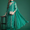 Indyancart IE Bandhani Printed Zari Panelled Kurta With Trousers & Dupatta