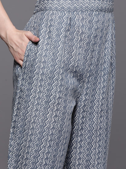 Indyancart IE Bandhani Printed Regular Thread Work Pure Cotton Kurta With Trousers & Dupatta