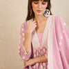 Dhiyona IE Floral Embroidered Pleated Pure Cotton A-Line Kurta With Trousers & Dupatta