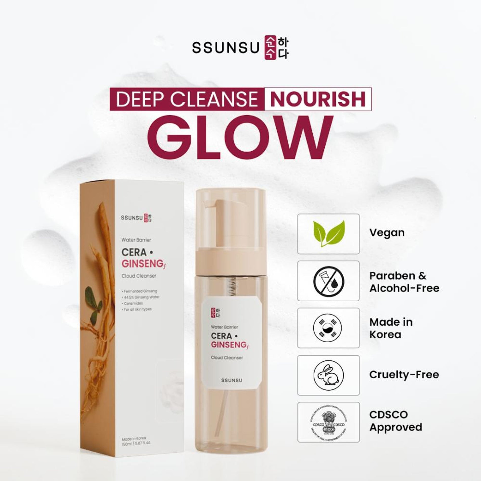 SSUNSU Water Barrier Cera Ginseng Cloud Cleanser