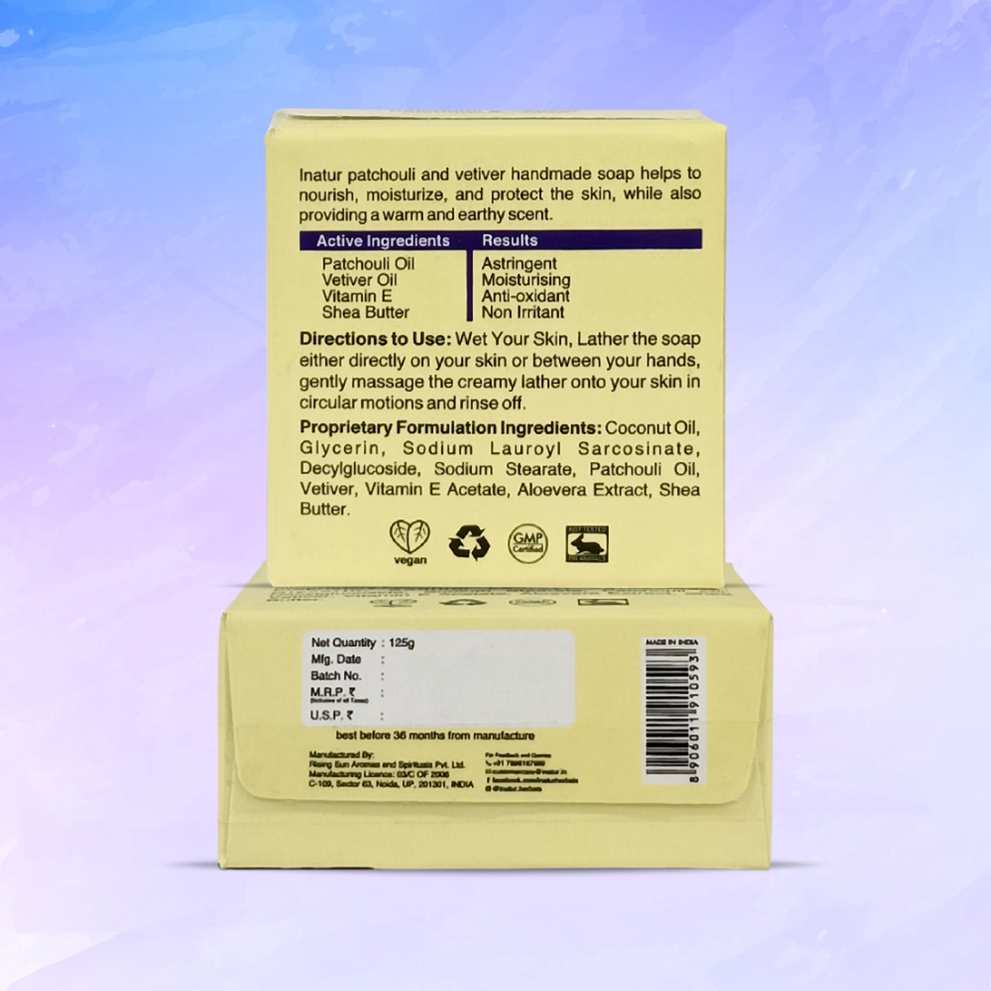 inatur Patchouli & Vetiver Herbal Soap with Natural Essential Oils for Hydration & Purification