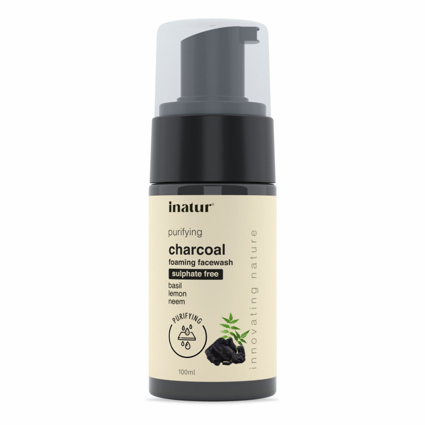 inatur Charcoal Foaming Face Wash, Sulphate-Free, Purifying, Soothing, Daily Use