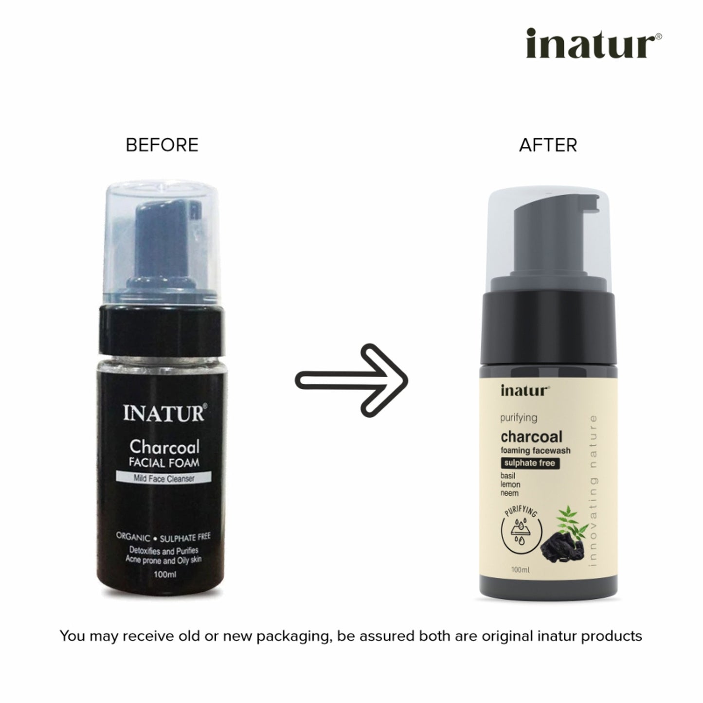inatur Charcoal Foaming Face Wash, Sulphate-Free, Purifying, Soothing, Daily Use