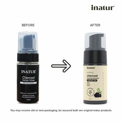 inatur Charcoal Foaming Face Wash, Sulphate-Free, Purifying, Soothing, Daily Use