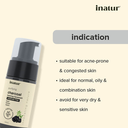inatur Charcoal Foaming Face Wash, Sulphate-Free, Purifying, Soothing, Daily Use