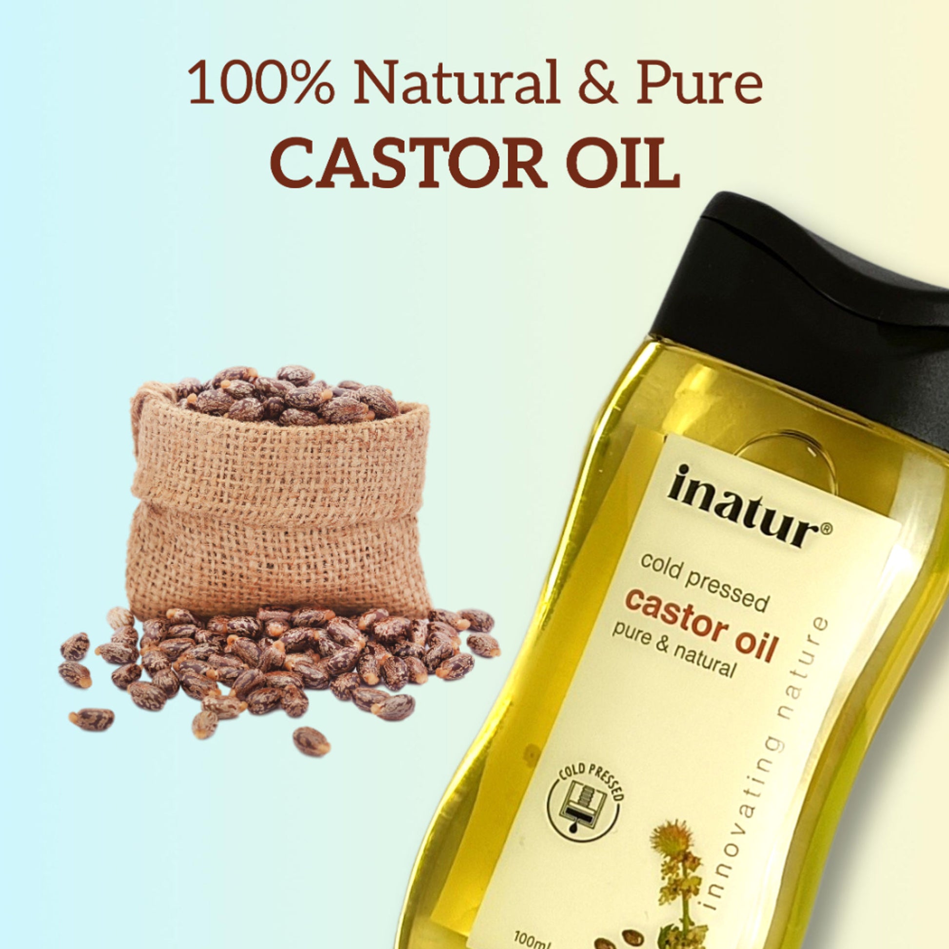 inatur Castor Oil, 100% Natural, Organic & Cold Pressed, for Hair, Skin, Brows & Nails