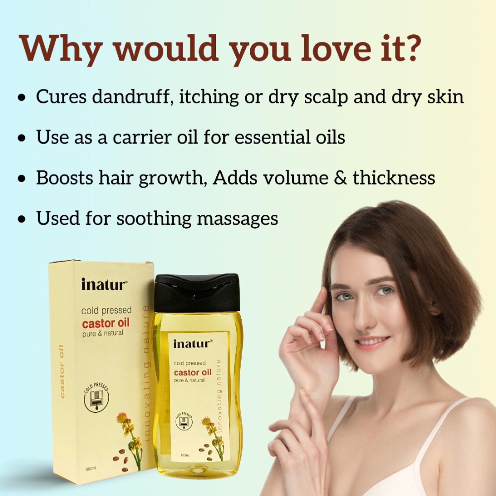 inatur Castor Oil, 100% Natural, Organic & Cold Pressed, for Hair, Skin, Brows & Nails