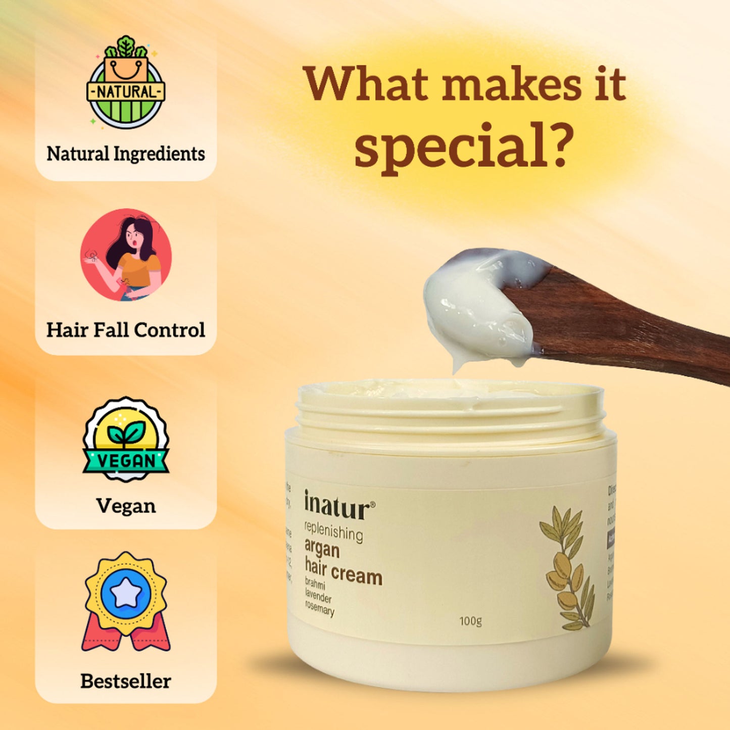 Inatur Argan Hair Cream, Vegan Styling for Men & Women, Controls Frizz & Tames Dry Hair