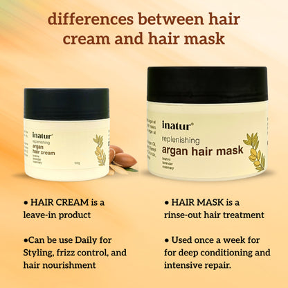 Inatur Argan Hair Cream, Vegan Styling for Men & Women, Controls Frizz & Tames Dry Hair