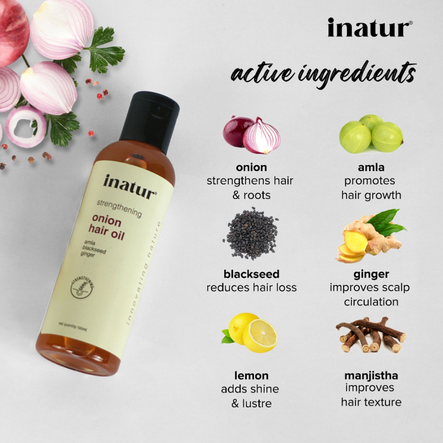 Inatur Onion Hair Oil, Natural, Non-Greasy, for Hair Growth, Dandruff & Root Strength