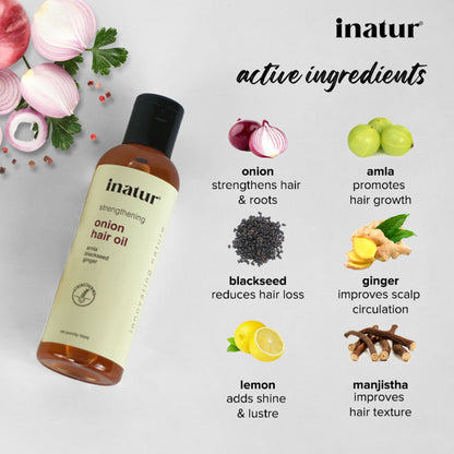Inatur Onion Hair Oil, Natural, Non-Greasy, for Hair Growth, Dandruff & Root Strength