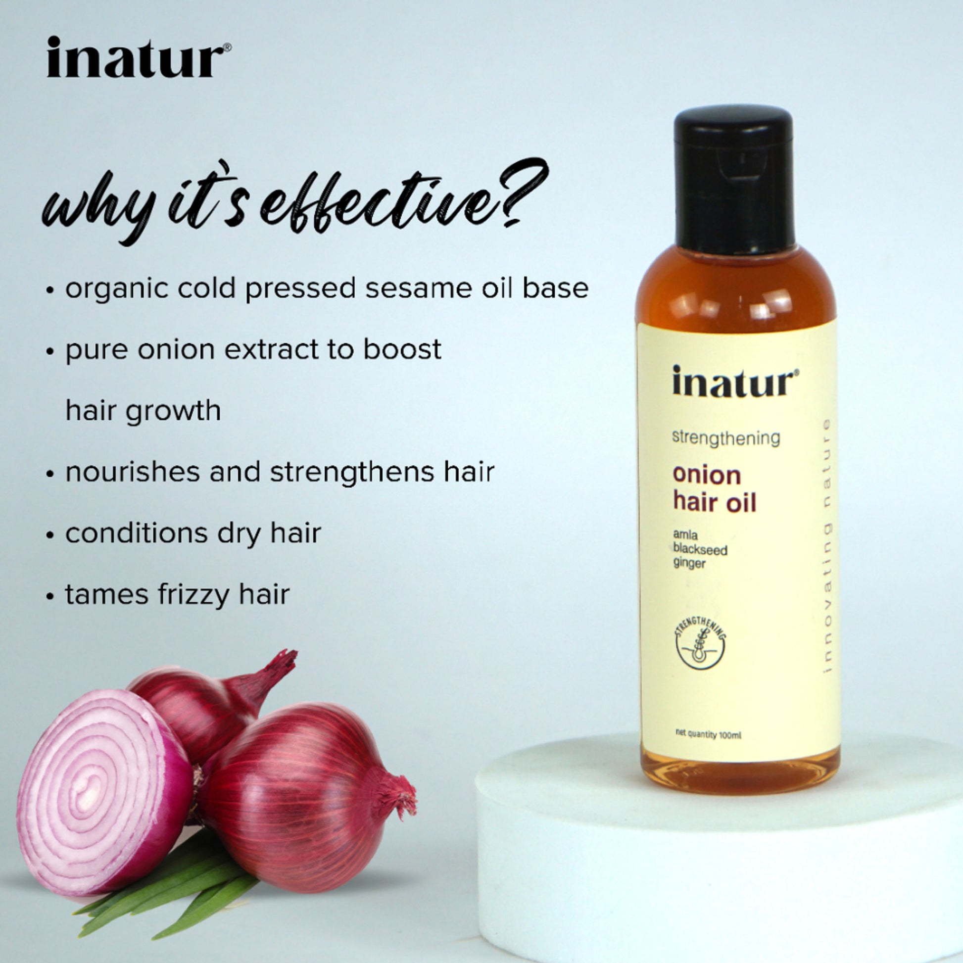 Inatur Onion Hair Oil, Natural, Non-Greasy, for Hair Growth, Dandruff & Root Strength